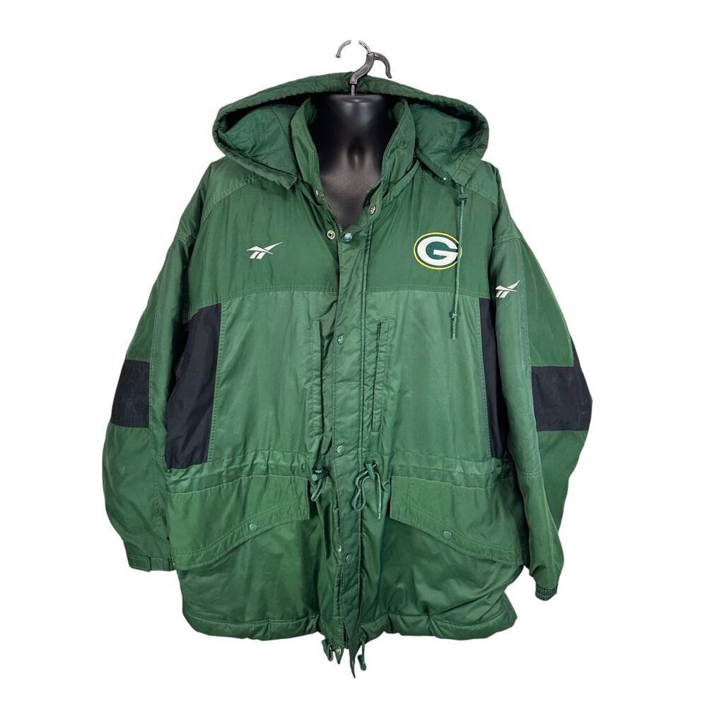 Vintage Reebok NFL Pro Line Green Bay Packers Winter Jacket Size XXL FLAWED READ